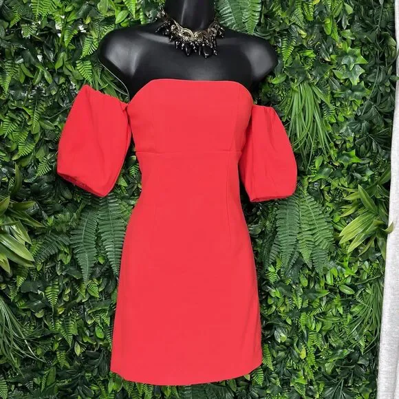MARCIANO Dress Women XS Red Cold Shoulder Strapless Sheath 2116 - Picture 3 of 9